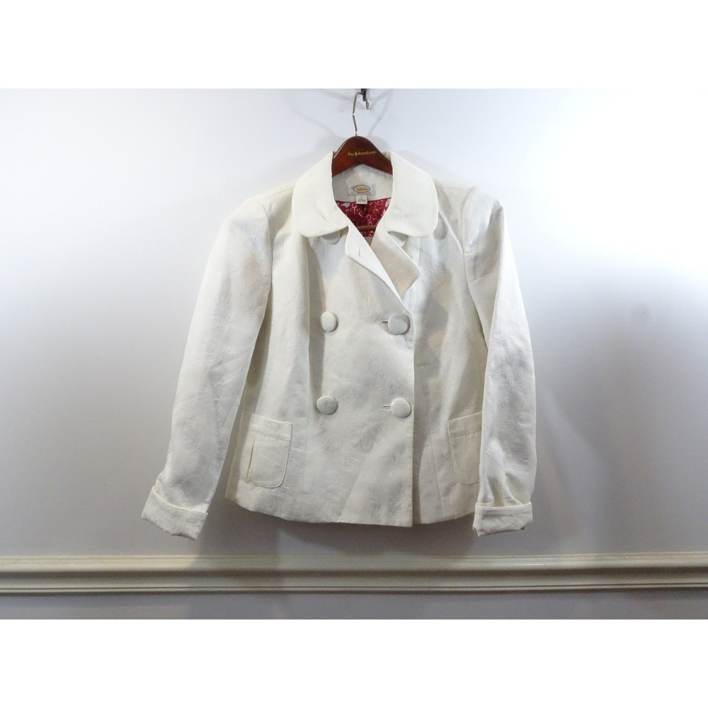 Talbots White Jacquard Double Breasted Floral Lining Jacket Size M Formal Party